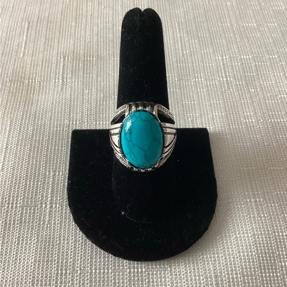 Turquoise Color Silver Tone Ring